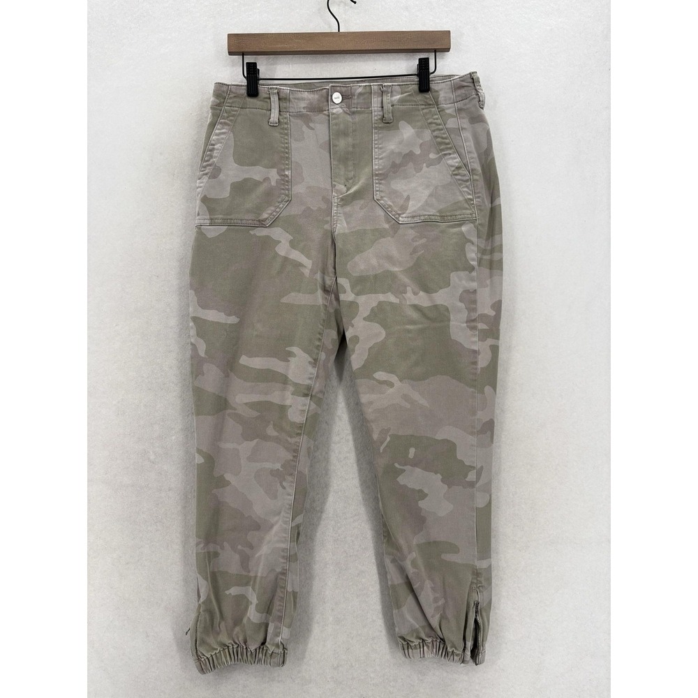 Paige Mayslie Jogger Pants Womens 30 Gray Camo Twill Ankle Zip Stretch Relaxed